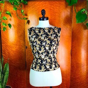 50’s 50s VINTAGE PEACOCKS Metallic Lame Blouse M L